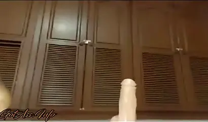 Stunning ebony with an amazing body rides a big dildo with a sex toy in her ass