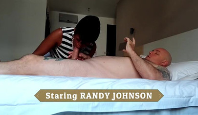 Naughty black chick massages a white guy before sucking his cock and riding him