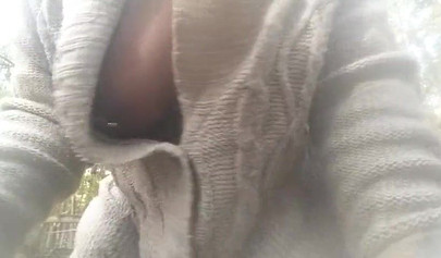 Chubby black amateur shows off her big tits and ass and rides a dildo outside