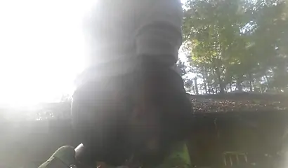 Chubby black amateur shows off her big tits and ass and rides a dildo outside