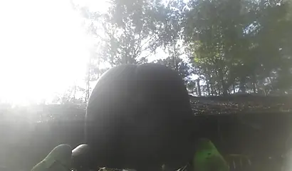 Chubby black amateur shows off her big tits and ass and rides a dildo outside