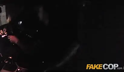 Glamorous black babe tricked by a cop into sucking and riding a hard white cock