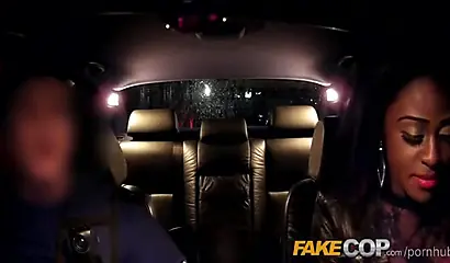 Glamorous black babe tricked by a cop into sucking and riding a hard white cock