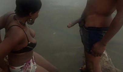 Amateur black girl strips naked and rubs her pussy outside before fucking her man