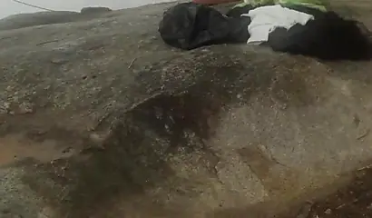 Amateur black girl strips naked and rubs her pussy outside before fucking her man