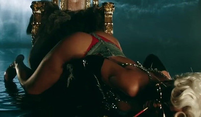 Stunning ebony Rihanna lookalike Lavish Styles sucks and fucks multiple big cocks