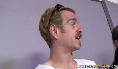 Sexy black babe Tatiyana Foxx gangbanged and sprayed with cum by four white cocks