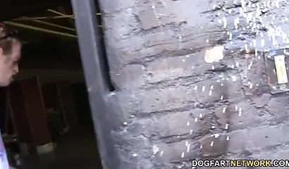 Sexy black babe Tatiyana Foxx gangbanged and sprayed with cum by four white cocks