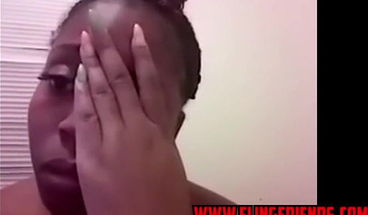 Horny and chubby black amateur babe loves showing her massive tits on a webcam