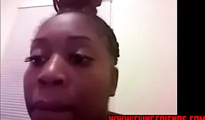 Horny and chubby black amateur babe loves showing her massive tits on a webcam