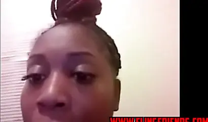 Horny and chubby black amateur babe loves showing her massive tits on a webcam