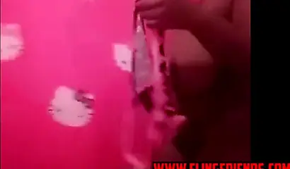 Horny and chubby black amateur babe loves showing her massive tits on a webcam