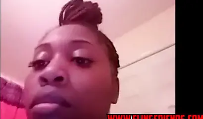 Horny and chubby black amateur babe loves showing her massive tits on a webcam