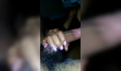 Luscious black amateur girl gives a sloppy blowjob before swallowing loads of cum