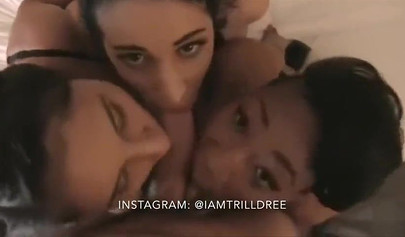 Naughty ebony and her two Brazilian babes enjoy giving a triple sloppy blowjob