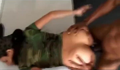 Athletic ebony soldier chick has her tight asshole stretched by a big black cock