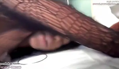 Glamorous ebony babe swallows a big black cock before having both her holes railed