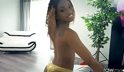 Babe with a gorgeous pussy shows off that cunt and takes a huge cock inside her