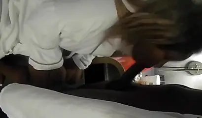 Babe sucks on a thick cock and also rides it with her tight ebony pussy hard