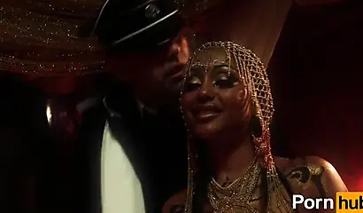 Babe with amazing ebony tits gets a dick deep down inside of that cute throat