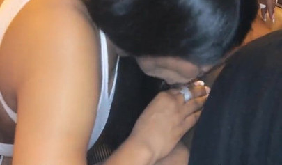 Babe with amazing lips takes dick inside of her mouth and sucks on it real hard