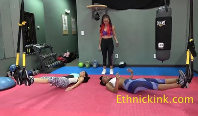 Tight Asian girl with tiny titties gets tickled by a black and a white girl too