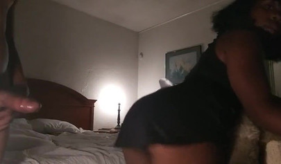 Ebony maid enjoys sucking on dick and taking it from the back inside of her hole