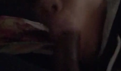 Short-haired ebony teen cutie gets her mouth filled with a thick brown meat rod