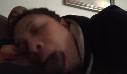 Short-haired ebony teen cutie gets her mouth filled with a thick brown meat rod