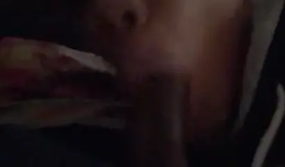 Short-haired ebony teen cutie gets her mouth filled with a thick brown meat rod