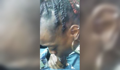 Ebony deepthroats a massive dick and then takes a big load of cum in her mouth