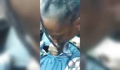 Ebony deepthroats a massive dick and then takes a big load of cum in her mouth