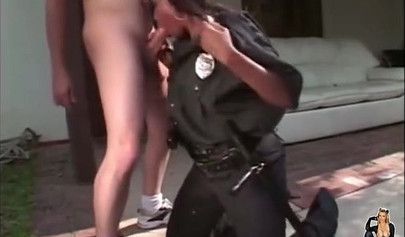 Ebony police officer sucks a dick outside before getting fucked like an animal