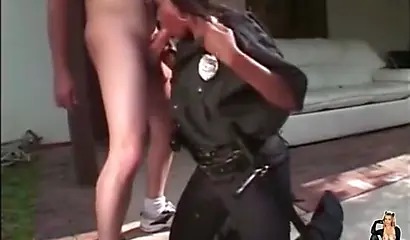Ebony police officer sucks a dick outside before getting fucked like an animal