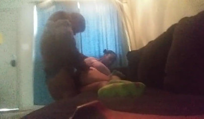 Cute girl with a small booty rides a huge big black cock and enjoys it all