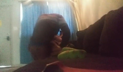 Cute girl with a small booty rides a huge big black cock and enjoys it all