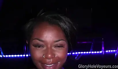 Ebony chick gets all of her holes destroyed in a real theater room and loves it