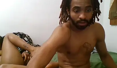 Ebony couple fucks and the girl also sucks his dick dry on their bed and love it