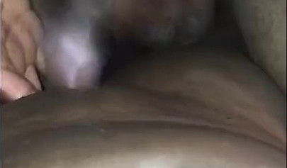 Ebony chick gets fucked until she squirts and the guy fills her cunt up with cum