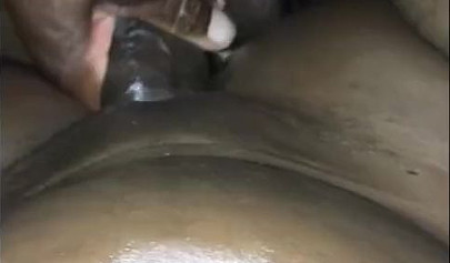 Ebony chick gets fucked until she squirts and the guy fills her cunt up with cum