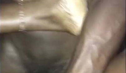 Ebony chick gets fucked until she squirts and the guy fills her cunt up with cum