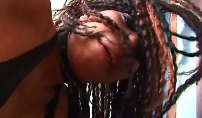 Ebony French maid fingers her pussy, but when that is not enough, she uses toys