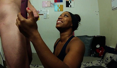 Black babe is so proud of her cock sucking skills that she has to take a snap