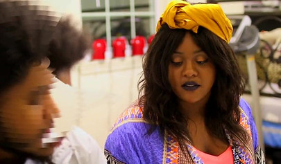 Black babe makes her lover's cock large by giving him a footjob and rides him