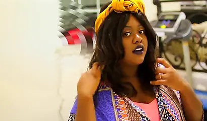 Black babe makes her lover's cock large by giving him a footjob and rides him