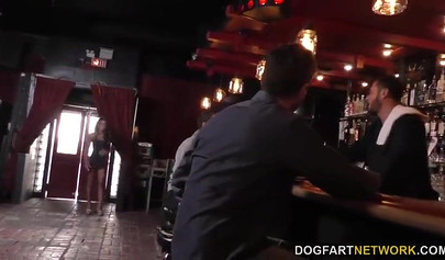 Young ebony stunner has her pussy drilled by many dicks after deepthroating them