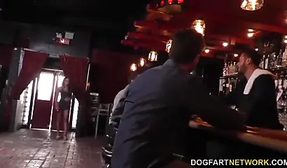 Young ebony stunner has her pussy drilled by many dicks after deepthroating them