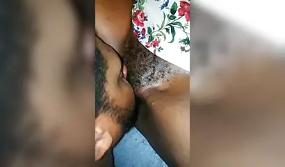 Ebony amateur has her wet and hairy pussy licked as she prepares to get fucked