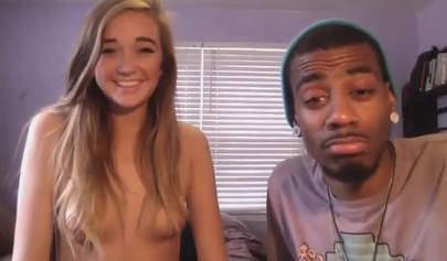 Amateur black man drills his white teenage girlfriend for their live cam show