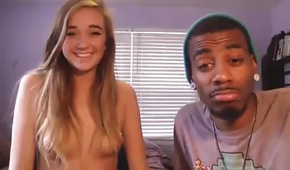 Amateur black man drills his white teenage girlfriend for their live cam show